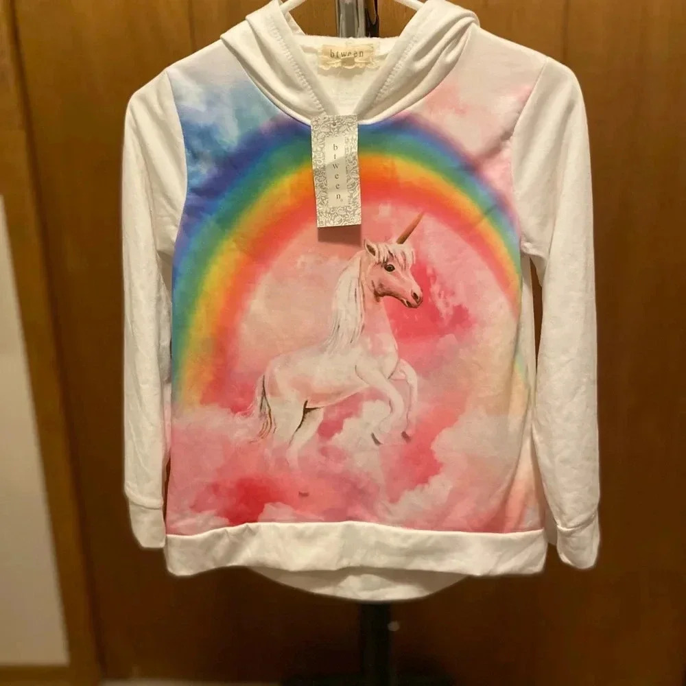Btween NWT Girls Unicorn White/Multi Hoodie size 12